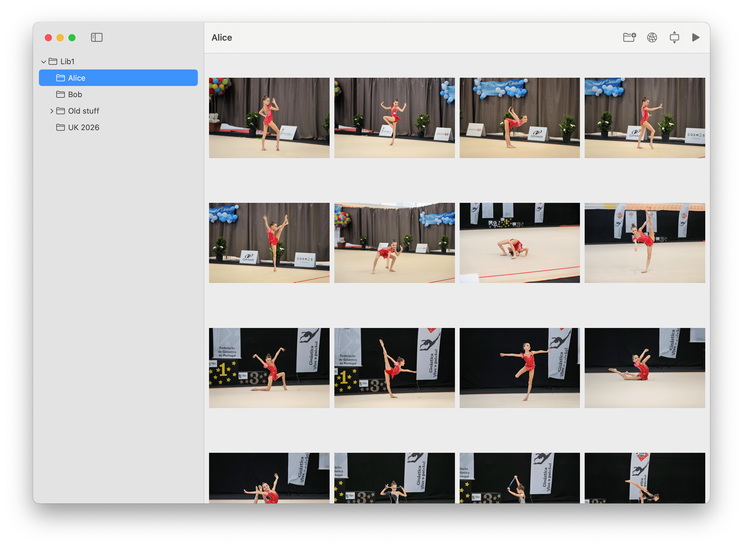 Folderstream browsing a folder of gymnastics competition photos